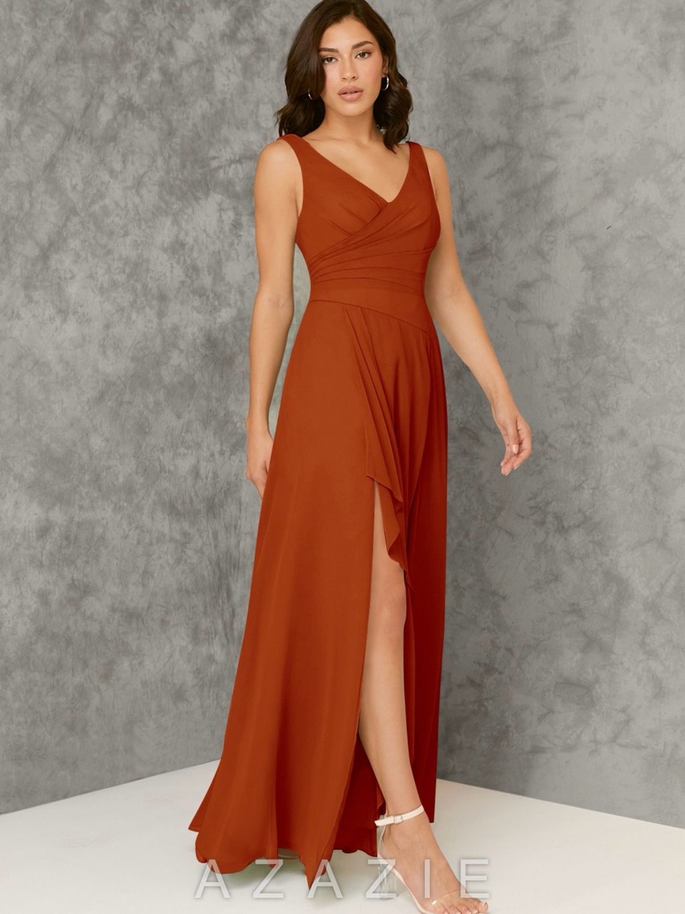 Azazie Paprika V-Neck Sleeveless Maxi Dress